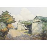 Alfred Gill (British, 1897-1981); Autumn farm buildings with hills beyond, watercolour, signed, 36cm