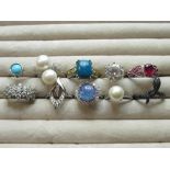 Collection of sterling silver rings, set with a variety of different stones, all stamped 925, 1.3ozt