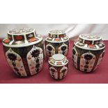 Large Royal Crown Derby Imari 1128 pattern ginger jar, (lid repaired) H22cm, pair of smaller Royal