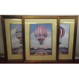 After A. Churchill (C19th); Balloons over Country Houses, set of three colour prints, in crackle