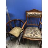 Two Edwardian inlaid mahogany armchairs (2)