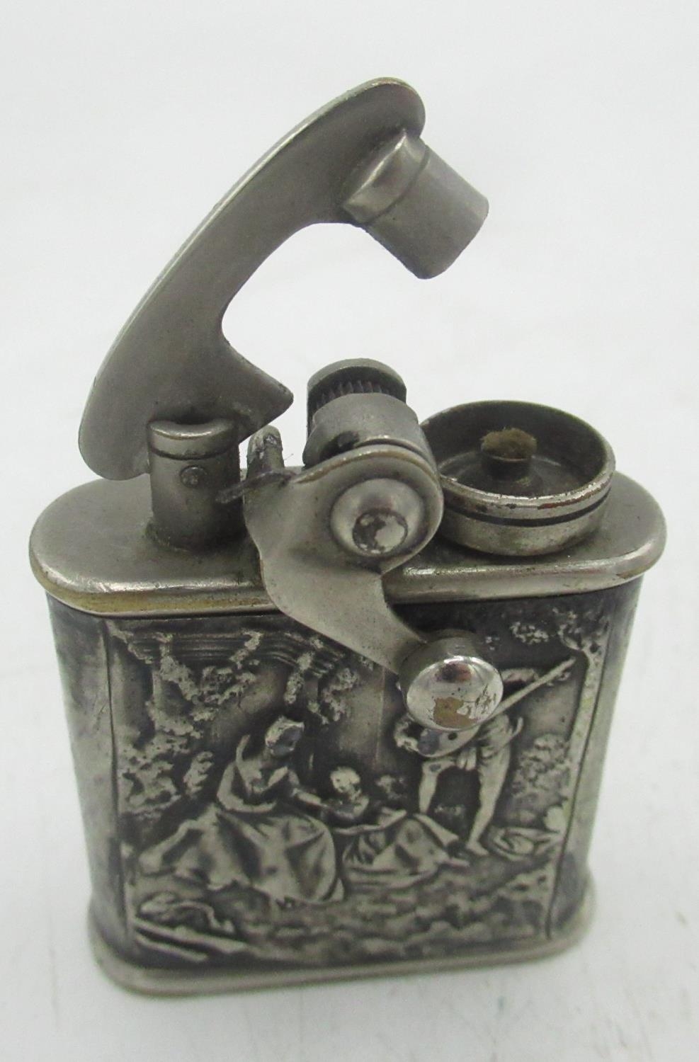 Colibri Original silver 850 banded lighter, scene of a bard playing to two ladies - Image 2 of 5