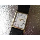 Bueche Girod 9ct gold cased quartz wristwatch, white coloured dial with Arabic numerals and rail