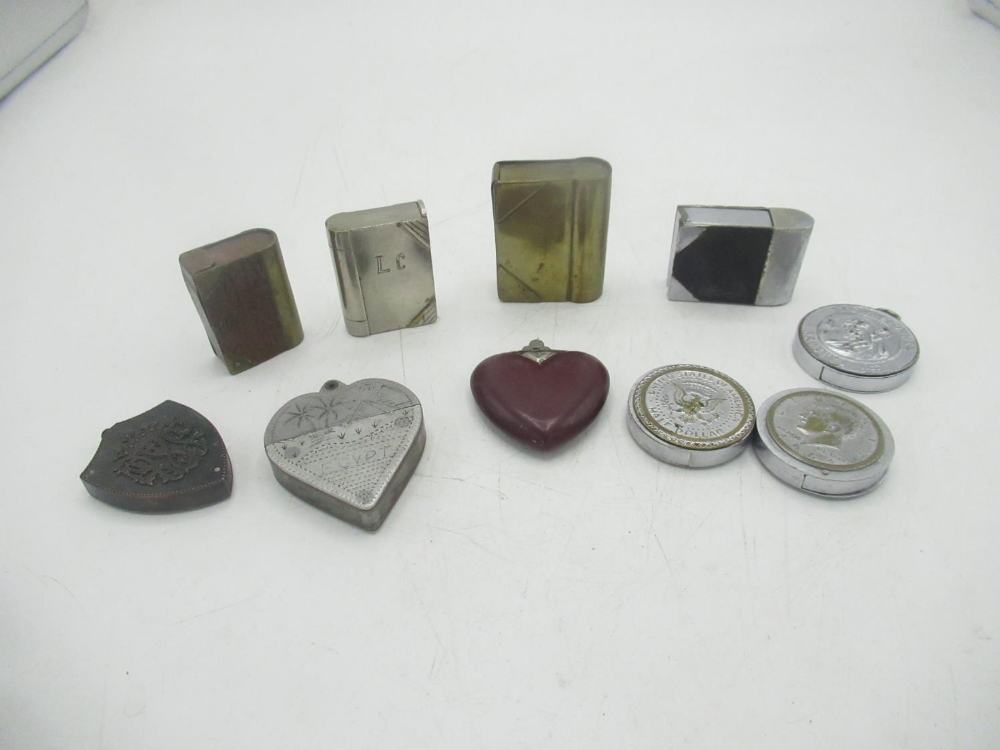 Aluminium heart shaped lighter marked Egypt, plastic heart shaped lighter, St. Christopher