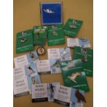 R.S.P.B car badge and a collection of animal and bird related lapel pins and button badges