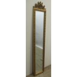 Regency style pier mirror, gilt finish with floral cresting, 24cm x 128cm