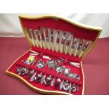 Cased canteen of plated cutlery, six-place settings