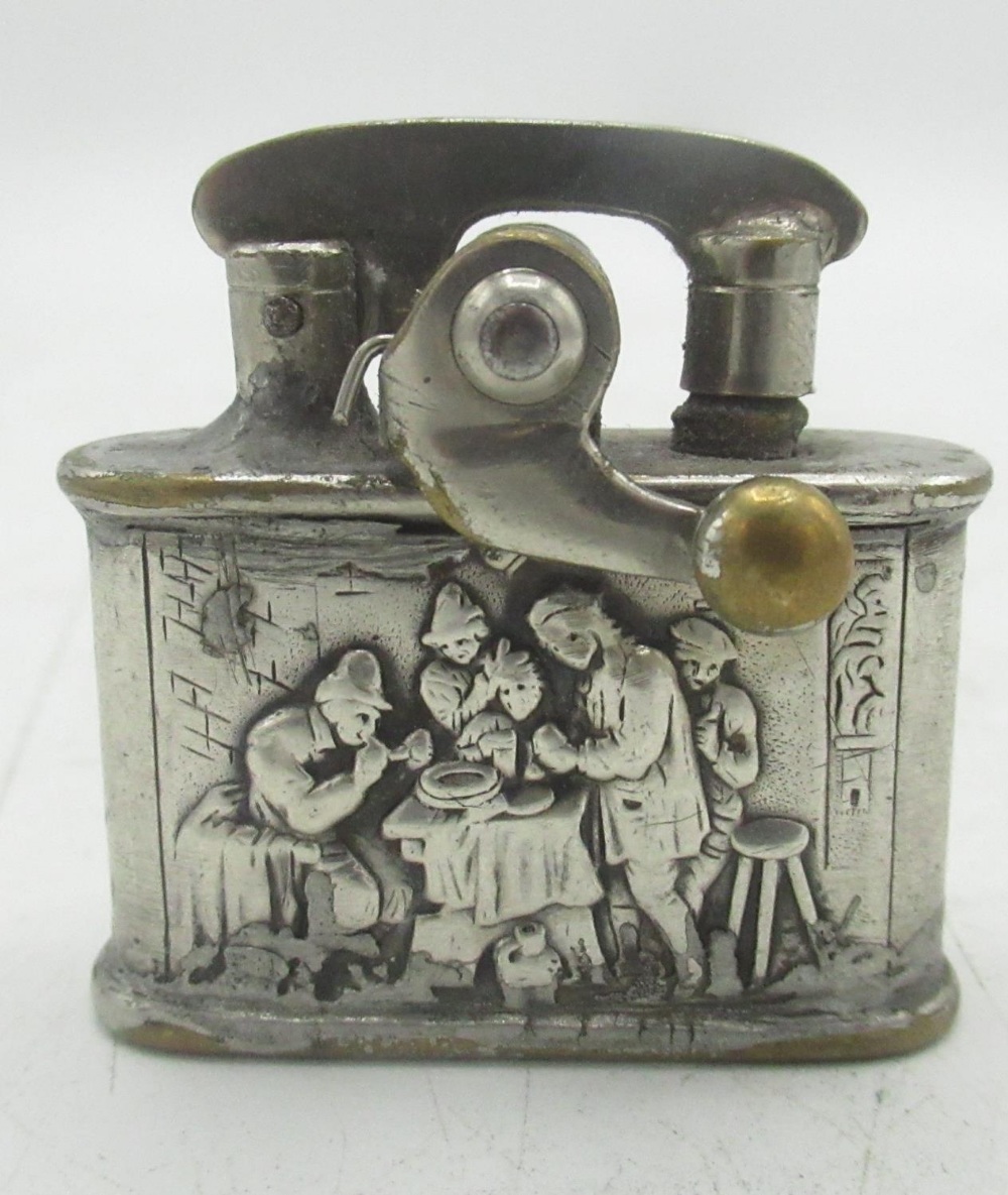 Colibri Original silver 850 banded lighter of a Dutch kitchen scene