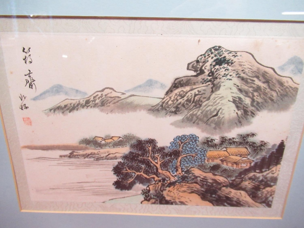 Chinese School (C20th); Traditional Chinese landscape, watercolour on silk, six character marks - Image 2 of 3