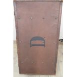 C20th brown leather cabin trunk with monogrammed painted to the lid riveted straps handles AS W91.