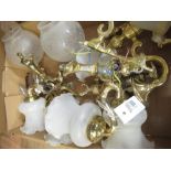 Selection of brass wall light with frosted glass shades