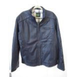 Hidepark 3XL dark navy blue half length leather jacket, half gingham checked lining single zip