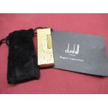 Late 1970s Dunhill Rollagas gold plated butane lighter with bark effect case, with bag and Dunhill