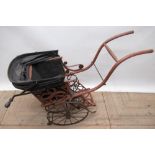 Vintage Bentwood and metal framed child's rickshaw/pram with spoked wheels