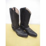 Sancho Boots black leather calf length rodeo boots with tooled top calfs and over buckles (as new)