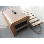 C20th bent plywood dog travel box, with grilled door and top carry handle, W42cm D56cm H50cm and a