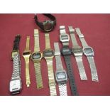 1970's ladies LED wristwatch in brushed gold plated case with integral bracelet, 1970's Timex LCD