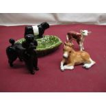Beswick Black Poodle number 1386 H9.5cm gold back stamp, Beswick Hereford calf 1406B H7.5cm with
