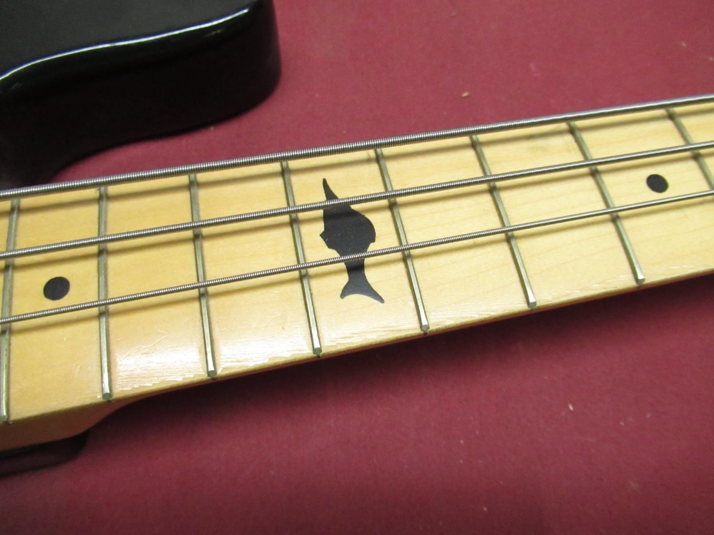 Marlin Slammer bass guitar in black and white finish, missing one string, tone dials and damage - Image 3 of 8