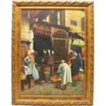 Late C20th/early C21st; Middle Eastern street merchants, oil on canvas, indistinctly signed, 119cm x