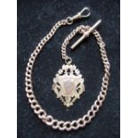 C20th 9ct rose gold graduated Albert with a hallmarked 9ct yellow gold fob, L29cm, 30.7g