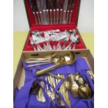 C20th cased canteen of EPNS queens pattern cutlery, six settings, suite of bronze cutlery in cutlery