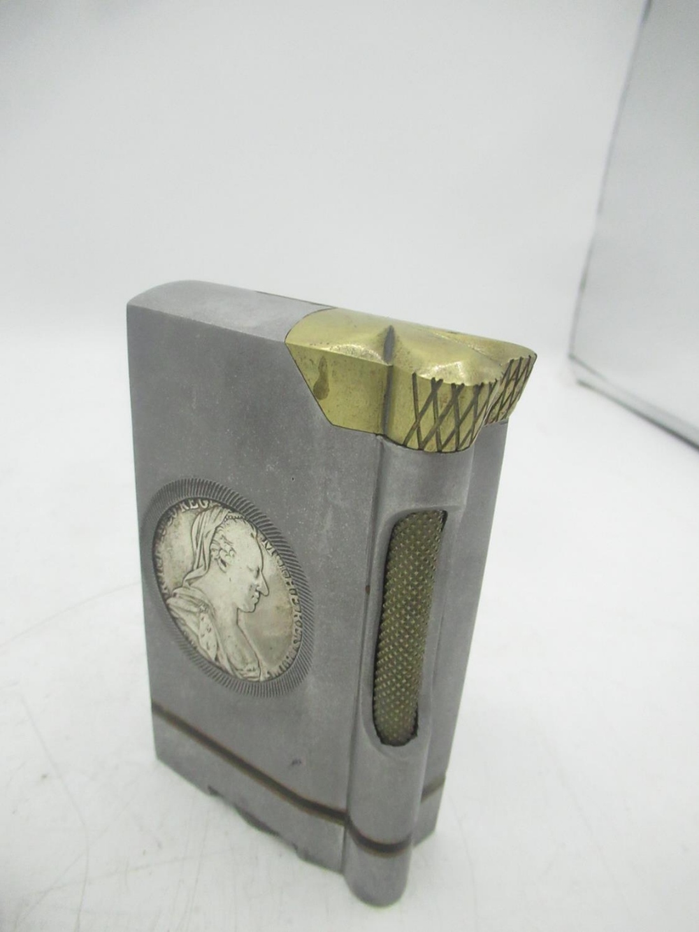 Large metal lighter with Maria Theresa coin encased and a circular Maria Theresa coin lighter (2) - Image 3 of 8