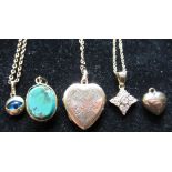 9ct yellow gold bright cut heart shaped locket, on a link chain necklace, another with an eye