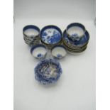 Jennie Bond Collection - Set of nine late C18th/ early C19th English blue and white Willow pattern