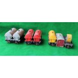 Collection of carriages with advertisement, including Dublo, Esso petrol carriage x2, Dublo Mobil