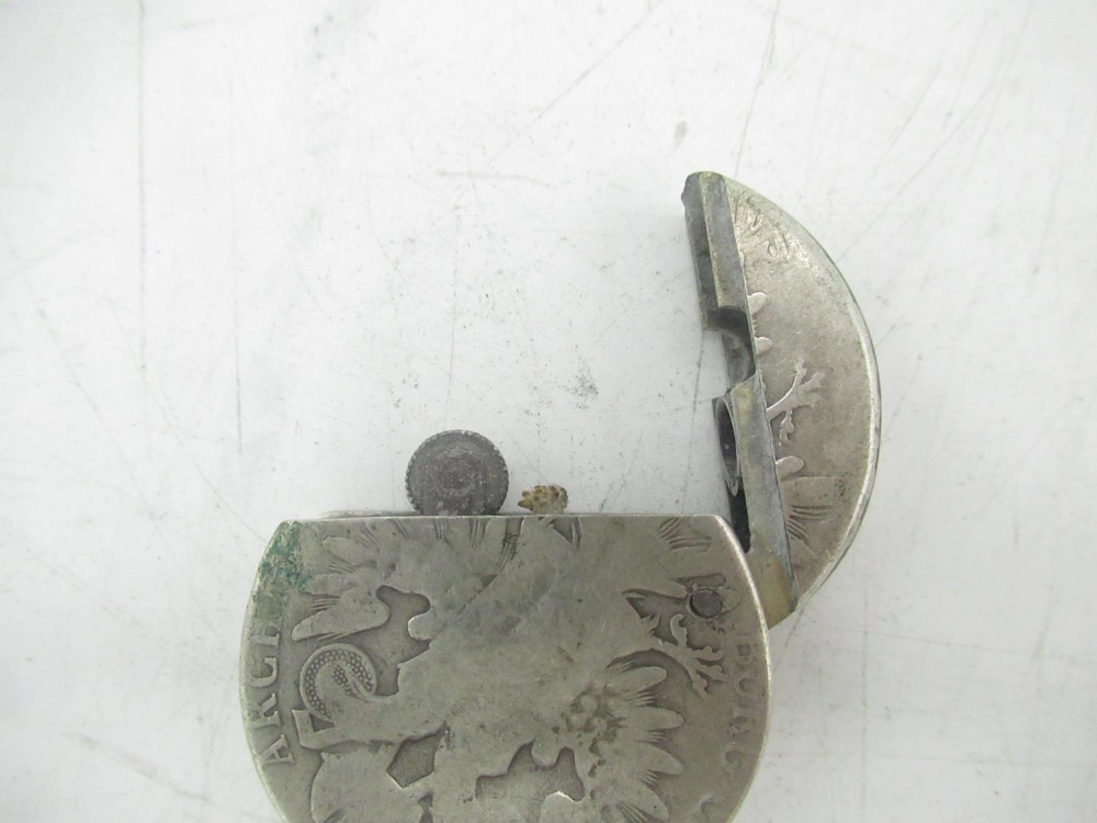 Large metal lighter with Maria Theresa coin encased and a circular Maria Theresa coin lighter (2) - Image 7 of 8