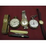 Smith's Empire open faced keyless pocket watch, nickel cased pedometer complete with original
