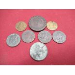 Geo. III 1797 Britannia 2d coin, small selection of other Geo. III and later coins