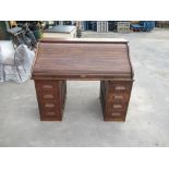 20th century serpentine roll top desk, 137cm x 115.5cm x 75.5cm