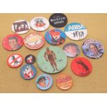 Selection of various button badges including Basil Brush, Desperate Dan, Dulux paint, Star Wars,