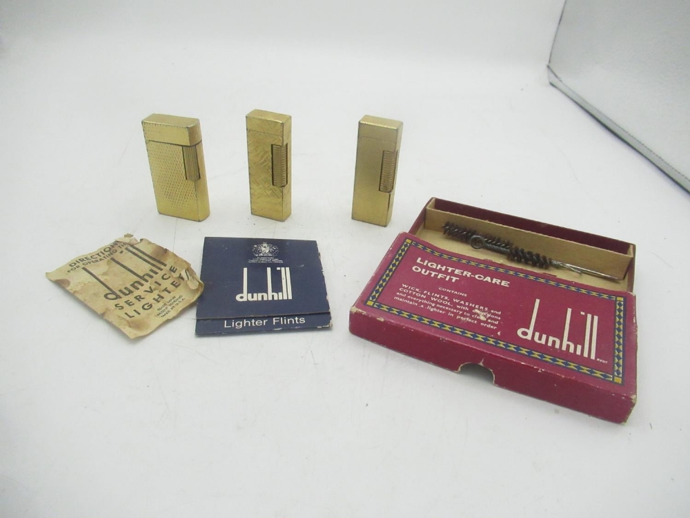 Dunhill 70 lighter, 2 Dunhill Rollagass lighters, incomplete Dunhill lighter care outfit and a