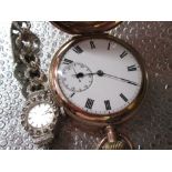 Anonymous, Hunter cased keyless pocket watch, white enamel dial with Roman numerals, rail track