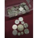 Geo. V 1933 silver one florin piece, Geo. V 1932 silver half crown, other pre-decimal coins