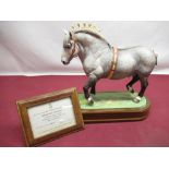 Royal Worcester "Percheron Stallion", modelled by Dorris Lindner, Ltd Ed 413/500 on shaped wooden
