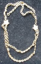 9ct yellow gold link chain necklace, double layer and maple leaf decoration with spring ring clasp