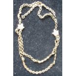 9ct yellow gold link chain necklace, double layer and maple leaf decoration with spring ring clasp