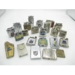 Collection of lighters with various insignias and locations inc. Melbourne 1956 Olympics, CCCP,