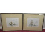 Pair of coloured prints after Arthur Wilde Parsons (1854–1931), both of ships at sea, both 16.5cm