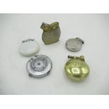 Three 3/4 circle lighters, circular Prince Rotary lighter and a Evans lighter(5)