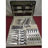 Bruetenbasch Solingen, set of six steak knives, steak forks and chefs knives in leather finish