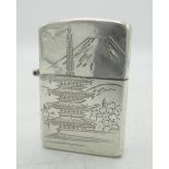 Silver lighter with Japanese design, marked "Silver 950"