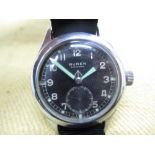 Buren Grand Prix "Dirty Dozen" British military issue hand wound wristwatch, signed black Arabic