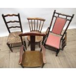 Child's Edwardian stained beech rocking chair, three other child's chairs (4)