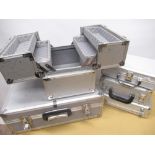 Aluminum flight style cantilever jewellery box, large aluminum flight case, four similar smaller