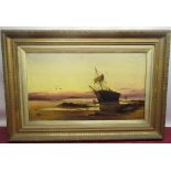 English School (late C19th); Shipwreck at dusk, oil on canvas, signed and dated '94, 34cm x 60cm
